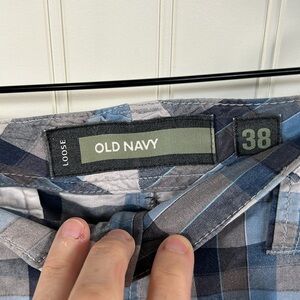 Old Navy blue brown plaid shorts, size 38, excellent condition super soft